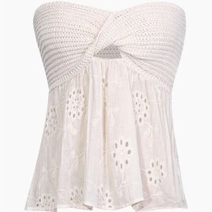 Knot Front Knit Embroidered Tube Top